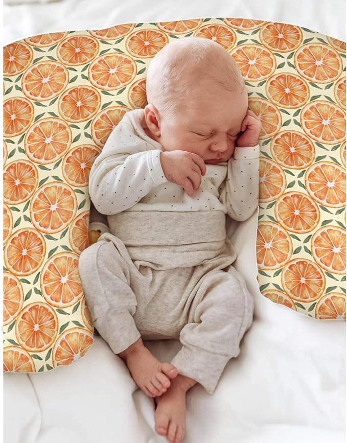Orange Sweet Baby Nursing Pillow Covers for Boy Girl Watercolor Oranges Nursery Feeding Pillowcase for Breastfeeding Pillows Summer Citrus Fruit Soft Stretchy Removable Covers for Newborn Infant
