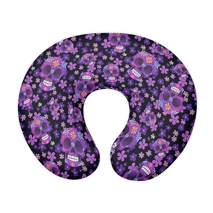 Sugar Skull Baby Nursing Pillow Cover, Flower Skulls Stretchy Nursing Pillow Covers for Mom Baby, Mexico Day of Dead Removable Nursing Pillow Cover, Purple
