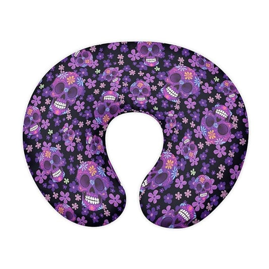 Sugar Skull Baby Nursing Pillow Cover, Flower Skulls Stretchy Nursing Pillow Covers for Mom Baby, Mexico Day of Dead Removable Nursing Pillow Cover, Purple
