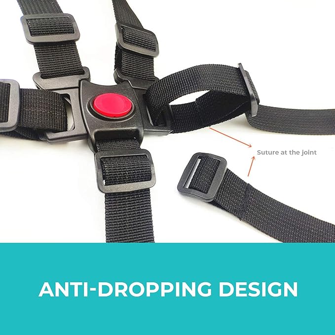 5 Point Harness Seat Belt，Adjustable Baby Seat Belt Full Protection Security Harness Seatbelt for High Chair and Pushchair Black