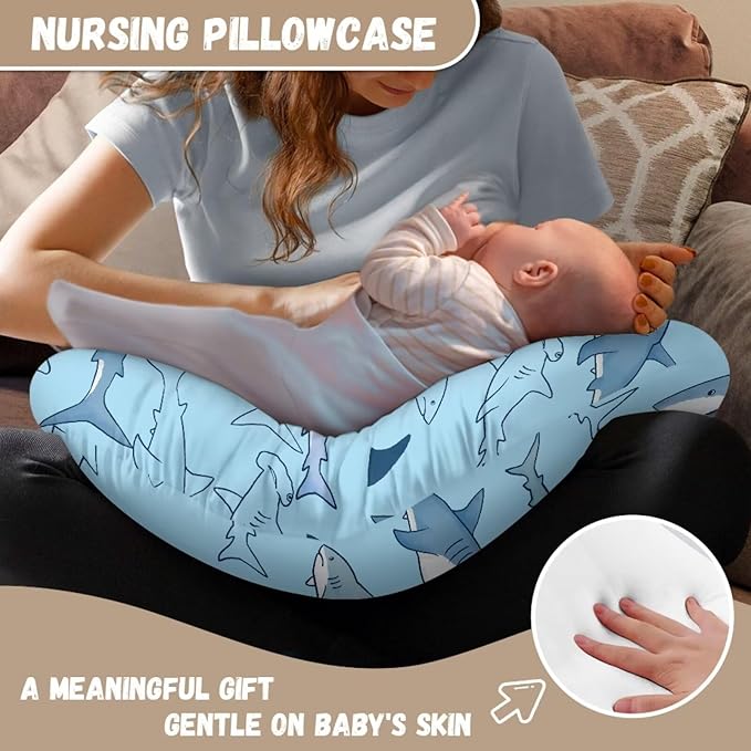 Shark Pillow Case Soft and Comfy Breastfeeding Pillows Covers, Snug Fits Nursing Pillow Slipcovers for Boys Girls, Machine Washable