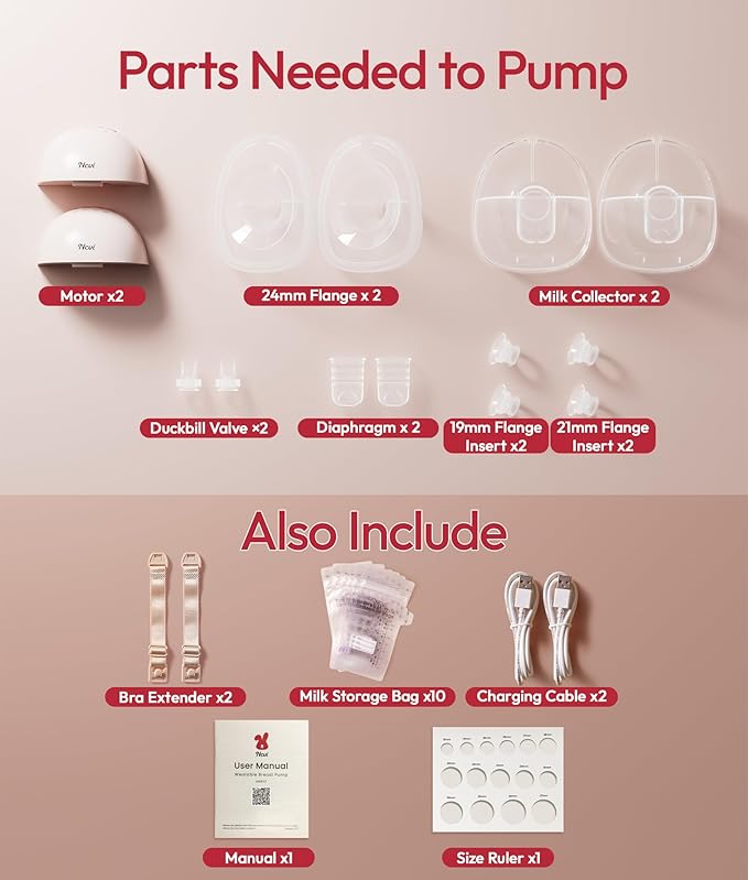 NCVI Wearable Breast Pump, Hands Free Electric Breast Pump with 4 Modes & 9 Levels Suction, Portable Breast Pump Ultra Quiet <42dB, 150min Battery Life, 19/21/24mm Flange, Breastfeeding Pump for Moms