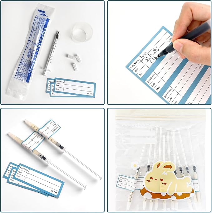 100 Sets 1mL Colostrum Collector Syringes, Colostrum Collection Kit 100 1mL Syringes with Cap, 1 Measuring Cup, 10 Storage Bags, 100 Labels