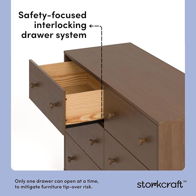 Storkcraft Texas 6 Drawer Dresser (Hazelnut) – GREENGUARD Gold Certified Baby Dresser, Interlocking Drawer System for Nursery & Kids’ Bedroom, Brown Chest for Kids Bedroom, Nursery Storage