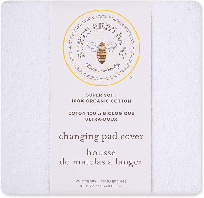 Burt's Bees Baby Unisex Baby Gift Set - Crib Sheet, Changing Pad Cover & Burp Cloths, 100% Organic Cotton Essentials Bundle