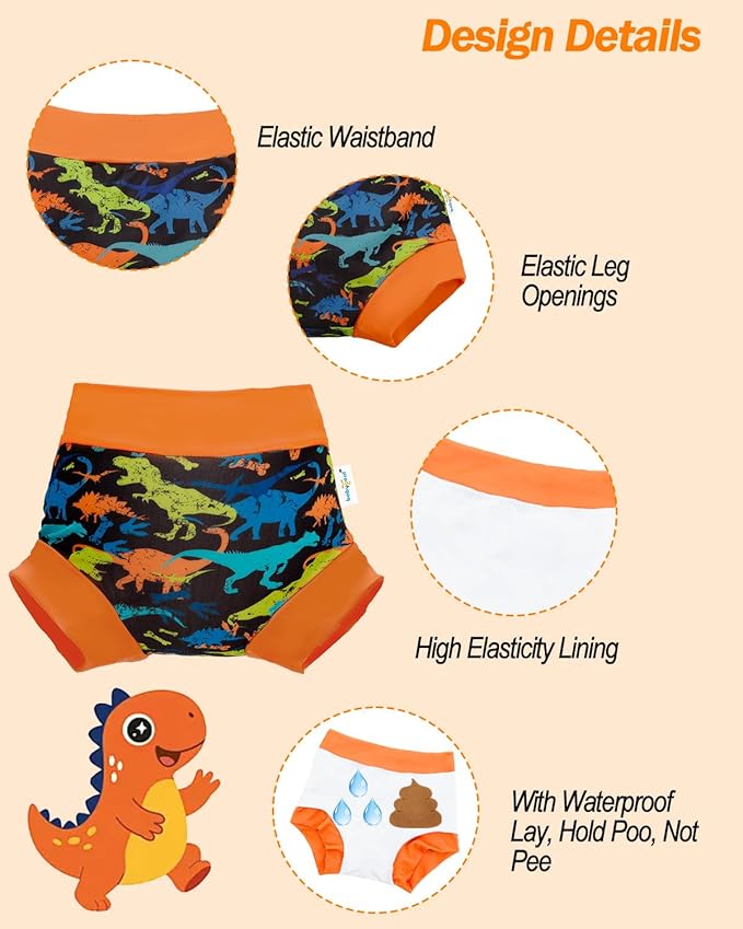 babygoal Reusable Dinosaur Swim Diaper - Waterproof Cloth Swimmers Pants for 12 Months to 18 Months Babies Infants Beach & Pool -Boy Color