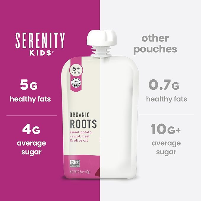 Serenity Kids 6+ Months Veggie Puree Baby Food Pouches - USDA Organic Baby Food - 100% Veggies Pouches for Toddlers - No Added Sugar Healthy Toddler Snacks - 3.5 Oz, Pack of 12