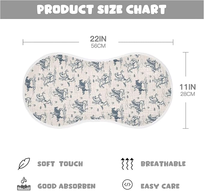 Cowboys Horse Western Baby Muslin Burp Cloths Set of 1 Vintage West Desert Muslin Washcloths American Wild Milk Spit Up Rags Soft Newborn Towel for Unisex Boys and Girls, 22 x 11 Inch