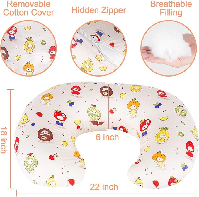 Ergonomic Nursing Pillow for Breastfeeding & Bottle Feeding, Breastfeeding Pillow to Reduce Back Neck Strain, Suitable for Breastfeeding Mom & Baby, Washable Cotton Cover(Fruit)