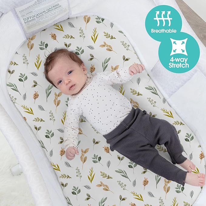 Stretch Fitted Bassinet Sheet Set BROLEX 2 Pack Cradle Sheets for Bassinet Pad/Mattress,Unisex Boys Girls,Ultra Soft,Rose Foliage