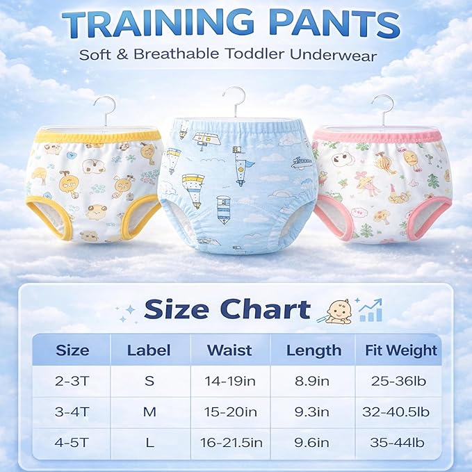 Potty Training Pants for Toddlers, 10 Pack Reusable Cotton Training Underwear, Leakproof Absorbent Kids Potty Training Underwear for Boys & Girls 2T-6T (boy,L)