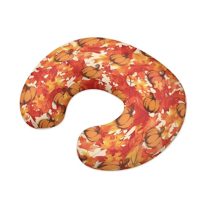 Maple Leaf Pumpkin Print Newborn Nursing Pillow Cover Soft Cozy Skin-Friendly Feeding Pillow Covers for Bottle and Breastfeeding Easy to Put On & Remove Baby Nursing Pillow Case