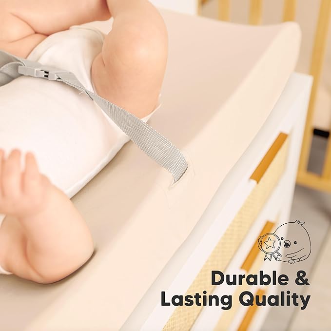 2-Pack Baby Changing Pad Cover for Girl, Boy - 34x18 Soft Viscose Derived from Bamboo Baby Diaper Changing Table Pad Cover Sheets, Neutral, Snug Fit Nursery Diaper Change Sheets (Cameo)