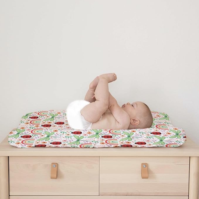 Spring Garden Dragonfly Changing Pad Cover Boho Retro Flowers Leaves Rainbow Diaper Changing Table Cover Sheets for Boy Girl Soft Breathable Stretch Fitted Baby Changing Pad Sheets Mats 32''x16''