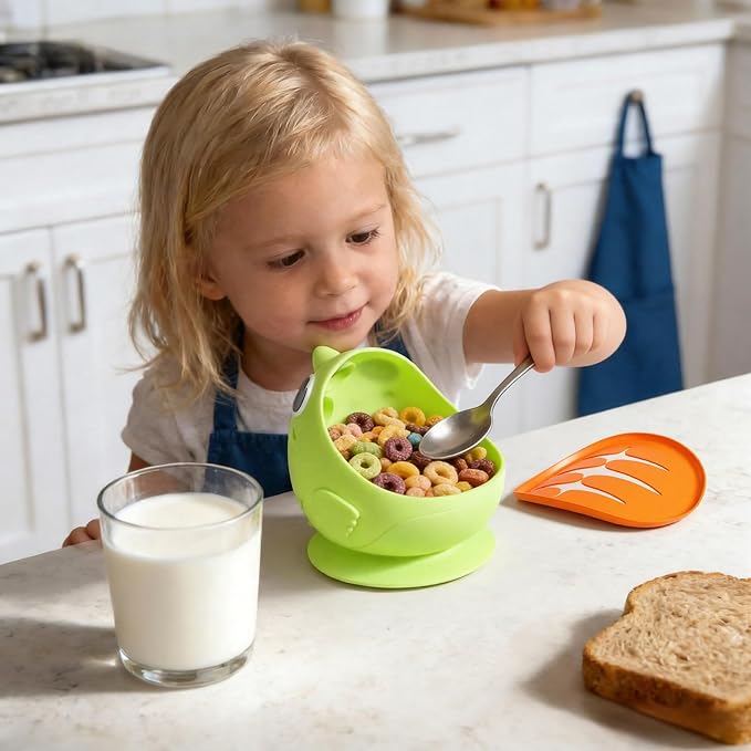 Silicone Baby Bowl,Spill Proof Snack Cups for Toddlers Detachable with Suction Cup Base and Safety lid, Non-BPA Food-Grade Silicone Safe Quality
