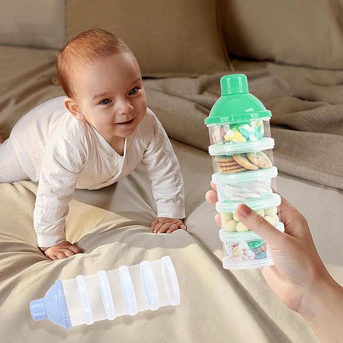 2 PCS 5 Layers Baby Milk Powder Dispenser, Portable Formula Dispenser, Travel Milk Powder Container, Snack Storage Box (Blue + Green)