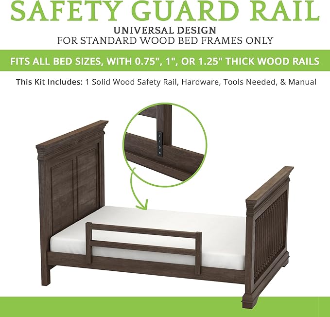 CC KITS Safety Guard Rail for Baby, Kids, and Children - Solid Wood Safety Bed Rail for Toddlers - Easy Installation - Premium Protection for Bunk, Twin, Full, Queen and King Size Beds - (River Rock)