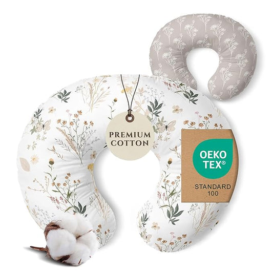 Pobibaby 1-Pack Premium Nursing Pillow Cover - Ultra Soft & Stretchy 96% Cotton, Breastfeeding Pillow Cover for Baby Boys and Girls (Wildflower)