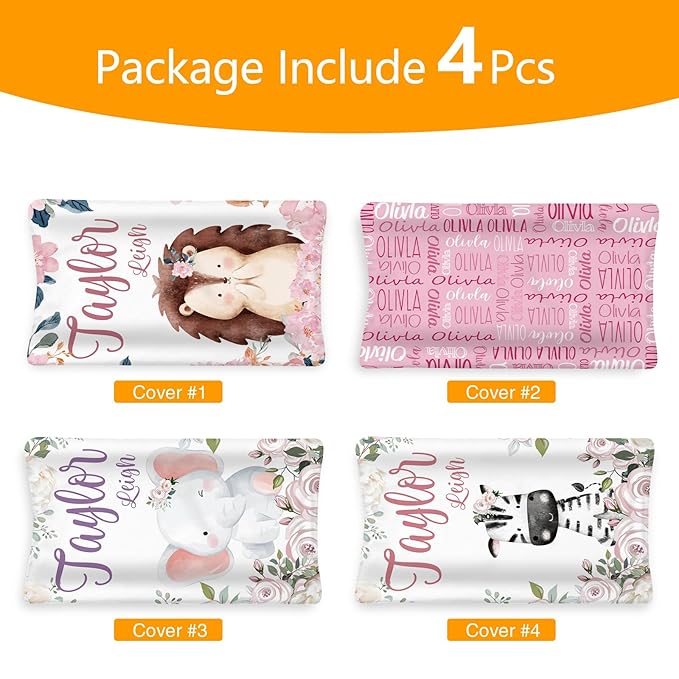 Custom Changing Pad Cover Set - Jersey Knit Comfy CozyUltra Soft Unisex Diaper Changing Table Covers with Personalized Name for Baby Boys Girls - Waterproof Ultra Soft 4 Pcs Set Style19