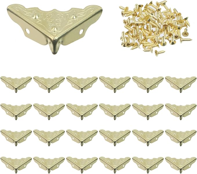 T Tulead Golden Corner Protectors 1.26-Inch Corner Bracket Box Corner Guard Protector Furniture Decorative Corner Guard Pack of 24 with Mounting Screws