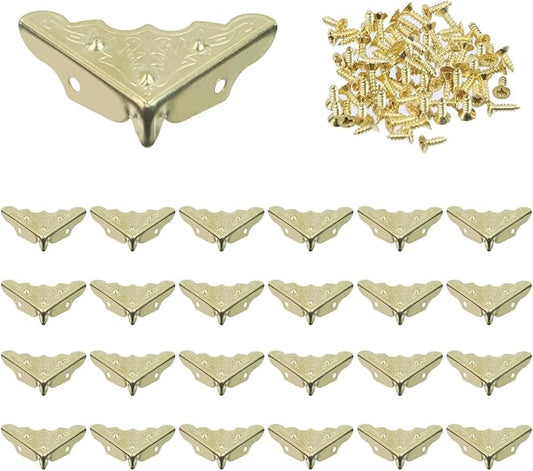 T Tulead Golden Corner Protectors 1.26-Inch Corner Bracket Box Corner Guard Protector Furniture Decorative Corner Guard Pack of 24 with Mounting Screws