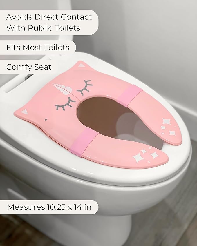 Hippypotamus Travel Potty Seat for Toddler - Folding Potty Training Seat - Portable Toilet Seat Cover for Baby & Kids (PINK Unicorn)