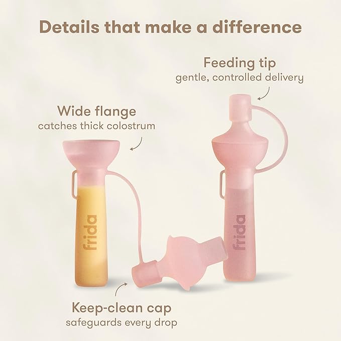 Frida Mom Colostrum Pump Adapter, Connects to Frida Manual Breast Pump to Catch Colostrum, Includes Adapter, 2 Colostrum Collectors, 6 Labels, Cleaning Brush & Cloth, Safe Materials, 11pc kit