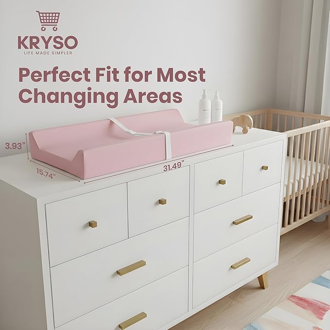 KRYSO Baby Changing Pad – Soft Vegan Leather Changing Pad, Waterproof and Wipeable Diaper Changing Mat, Easy-to-Clean Baby Mat for Newborns and Toddlers (Light Pink)