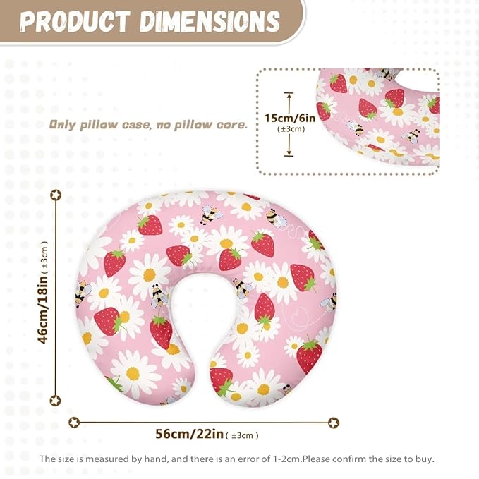Daisy Strawberry Nursing Pillow Cover Stretchy Removable Cover for Breastfeeding Pillow Comfortable Slipcover for Baby Girl and Boy Washable & Breathable