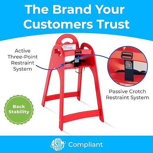 Koala Kare Designer High Chair – Modern, Durable & Sanitary High Chair for Restaurants, Stackable Space Saver, Easy-to-Clean Design, Red (Model KB105-03)