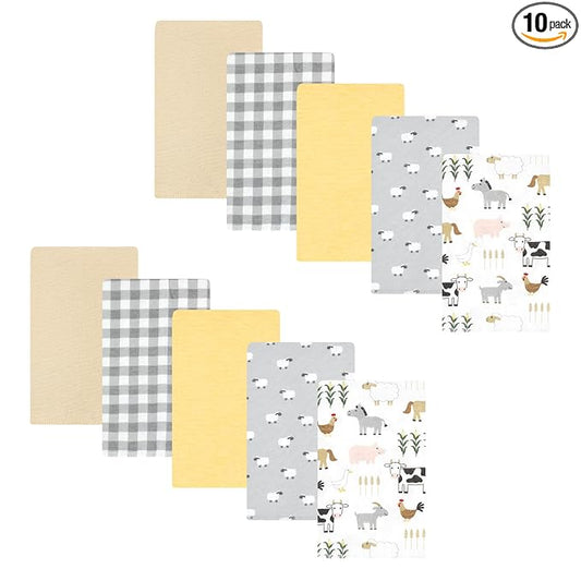 Hudson Baby Unisex Baby Cotton Flannel Burp Cloths, Cute Farm 10-Pack, One Size