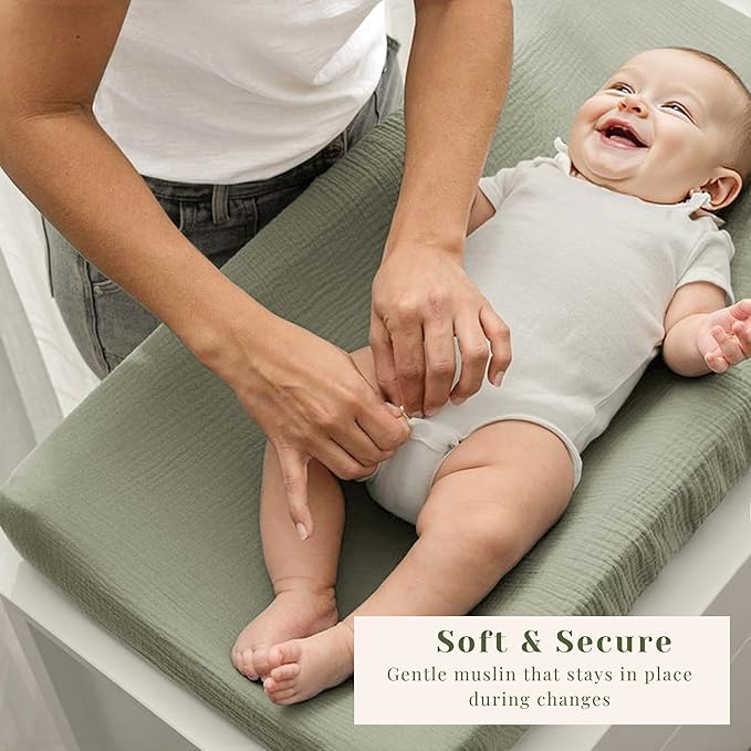 3 Pack Muslin Changing Pad Covers for Girl Boy, 100% Soft Cotton Changing Table Cover, Breathable Baby Nursery Diaper Change Pad Sheets (Spring Meadow)