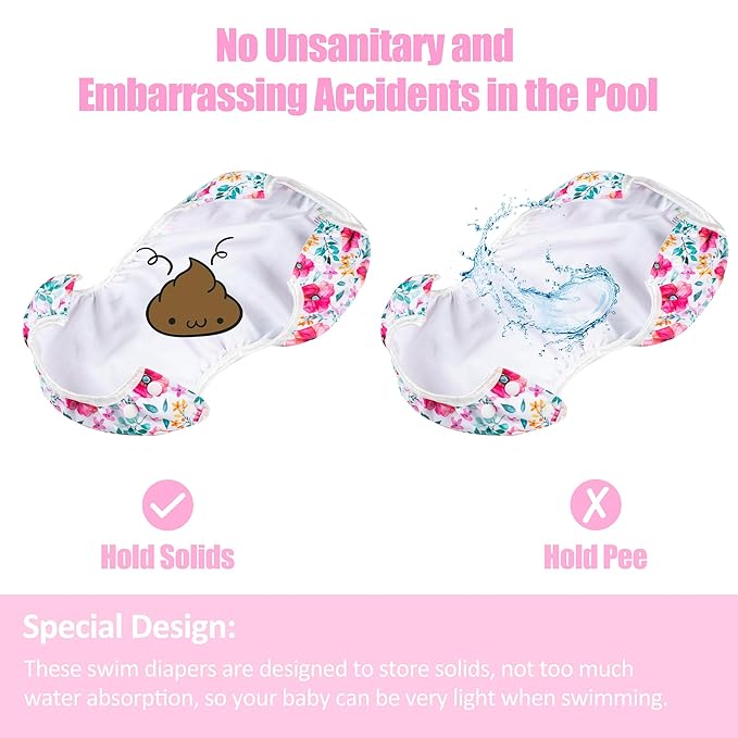 wegreeco Baby & Toddler Snap One Size Adjustable Reusable Baby Swim Diaper (Rose Flower, Large, 3 Pack)