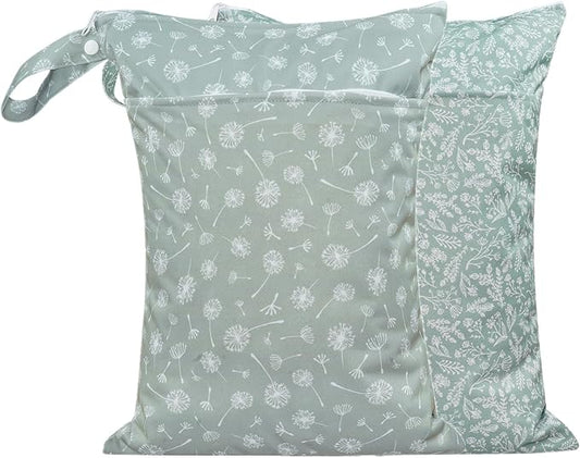 Wet Dry Bags with Two Zippered Pockets and Handle, Reusable Storage Bag for Breast Pump Parts & Baby Items, Waterproof Diaper Bags, Yoga Gym Bag for Swimsuits or Wet Clothes-2pcs, 11.8*15.75"
