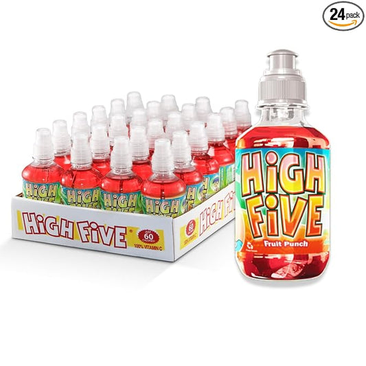 High Five Juice Drink – Fruit Punch - 10.1 oz Bottles, Naturally Sweetened with Vitamin C, Low-Calorie Fruit Juice Beverages with Spill Proof Sports Cap 10.1 Ounce (Pack of 24)