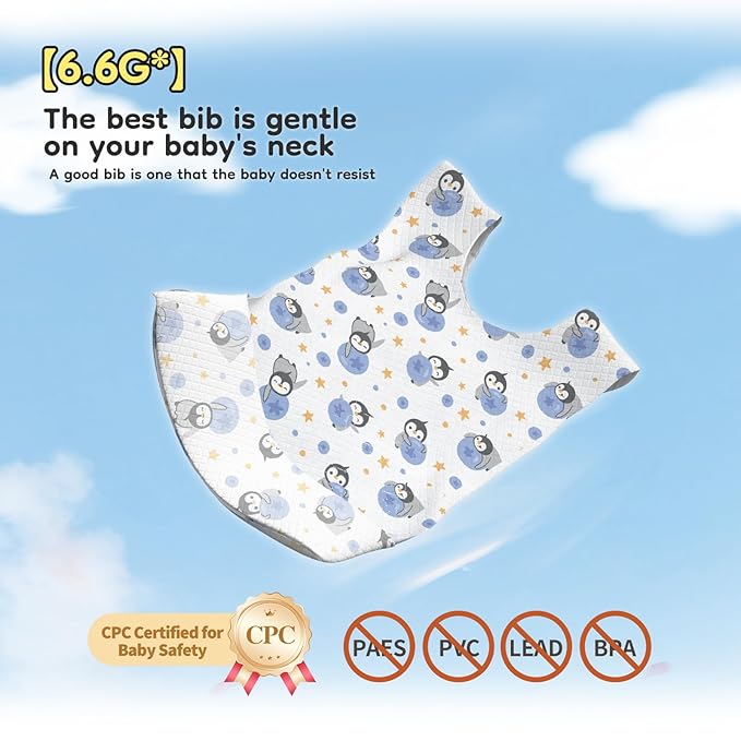 Disposable Feeding Bibs, 24 Individual Pack for Baby & Kids -Adjustable Adhesive Tabs, 13.78’’x 9.45’’ Toddler Bibs for Eating (【24pcs】 Oliver & Broccoli)