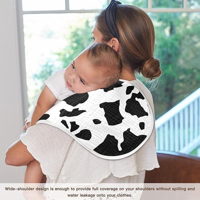 Muslin Burp Cloths for Baby Boys and Girls - 2-Pack Ultra Absorbent Cow Print Muslin Washcloths, Newborn Towel, Milk Spit Up Rags, Burp Cloth Bibs for Unisex, 22 x 11 Inch