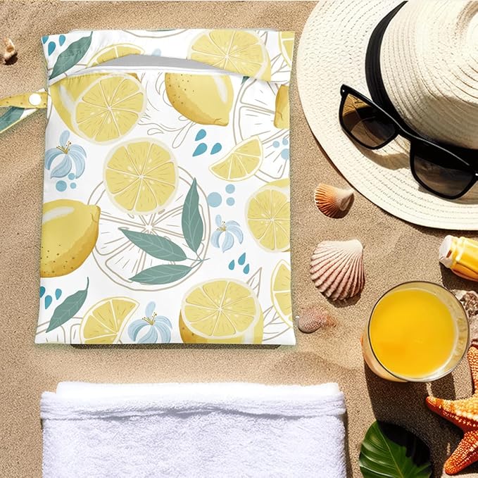 Wet Bag for Swimsuit Pool Travel Baby Cloth Diapers Dirty Yoga Gym Clothes Beach Bags Summer Gifts for Women Men Beach Vacation Essentials Lemon Waterproof Wet Dry Bag Travel Laundry Bags