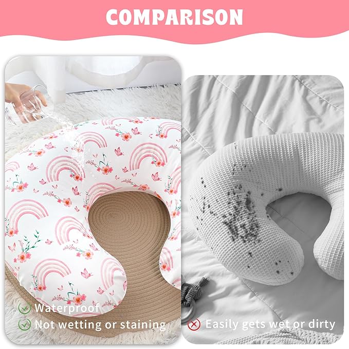 Hooyax Baby Waterproof Nursing Pillow Cover, Stretchy Nursing Covers for Breastfeeding Pillows, Adorable Infant Feeding Pillow Slipcover for Baby Boy and Girls (Rainbow)