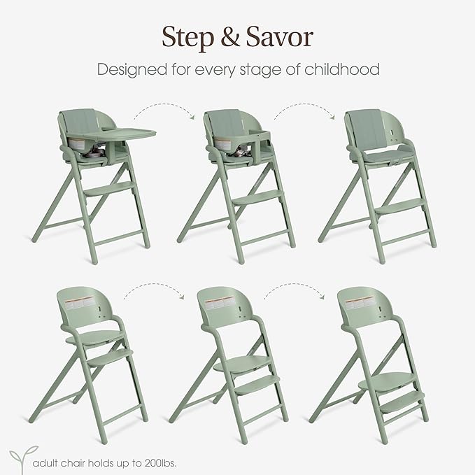 Evolur Step and Savor Baby High Chair, Converts to Adult Stool, 5 Position Adjustable Height and Footrest Positions Portable High Chair, Removable Tray, Easy to Clean and Removable Cushion