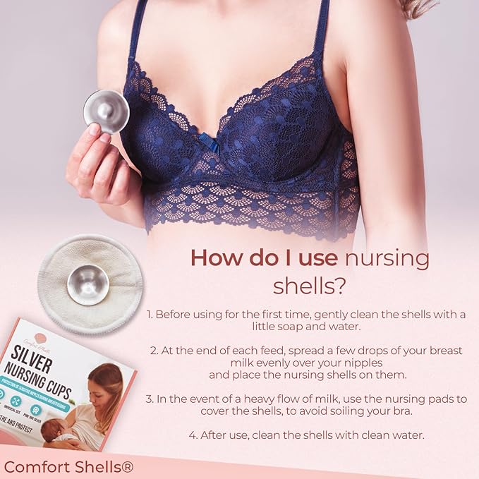 Comfort Shells® 999 Silver Nursing Cups & Washable Breast Pads | Silver Nipple Shields for Breast Feeding Moms | Soothe, Heal & Protect Sore or Cracked Nipples