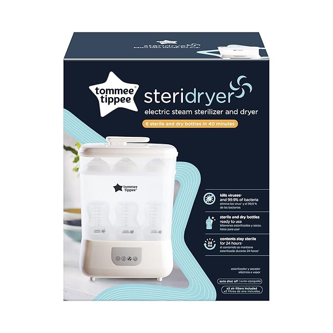 Tommee Tippee Steridryer Electric Steam Sterilizer and Dryer, White, for Baby Bottles and Feeding Accessories, Kills Viruses* and 99.9% of Harmful Microbes