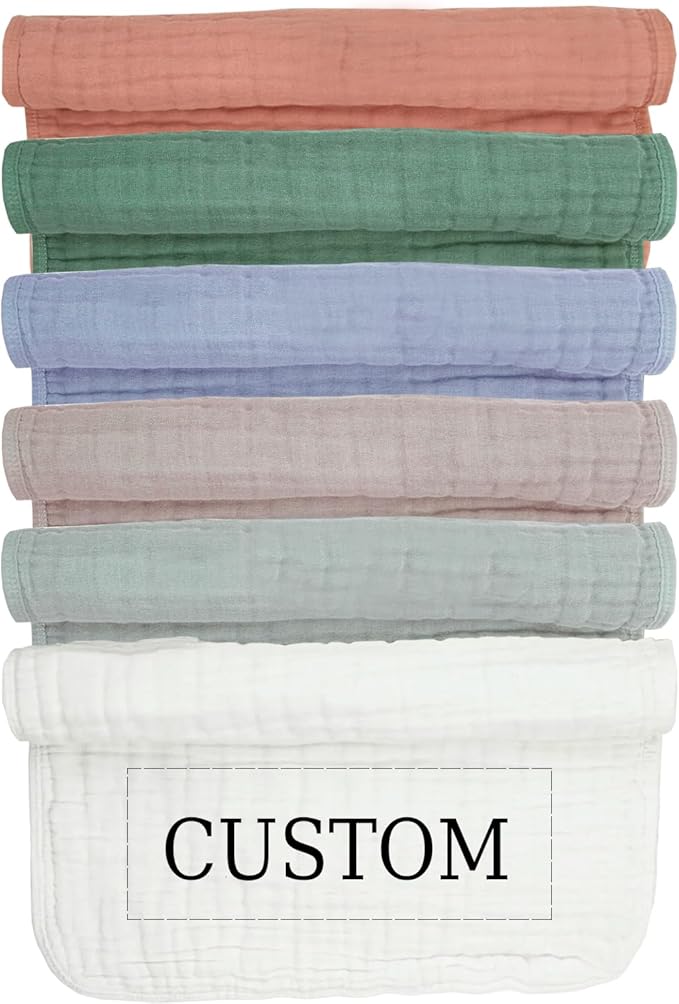 Personalized Muslin Burp Cloth with Embroidered Name For Baby Boy & Girl 6-Layer 100% Cotton Burping Cloths for Babies, Soft & Plush Newborn Spit Up Rags, Infant Towels for Milk Spit Up (Multi Boy)