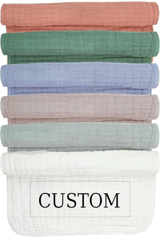 Personalized Muslin Burp Cloth with Embroidered Name For Baby Boy & Girl 6-Layer 100% Cotton Burping Cloths for Babies, Soft & Plush Newborn Spit Up Rags, Infant Towels for Milk Spit Up (Multi Boy)