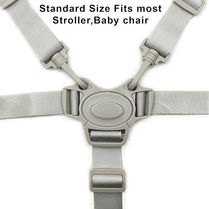 High Chair Straps, Replacement 5 Point Harness Straps for Baby High Chair, Harness Belt for Stroller High Chair Pushchair, Safety and Comfort Material (Grey Button)