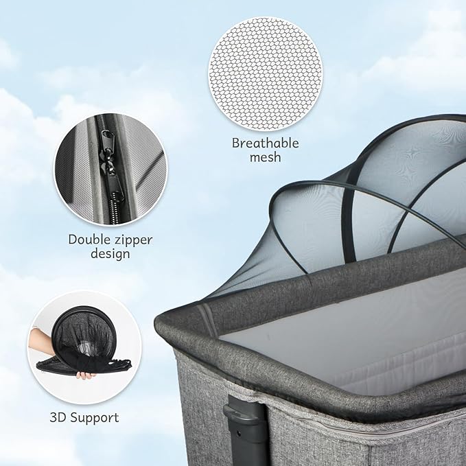 Bassinet Cover to Keep Cats Out, Mosquito Net Cover with 2-Way Zipper for Baby Crib, Black