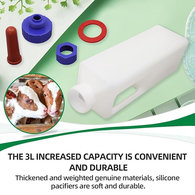 Calf Bottle Nipples Screw on,3L Large Capacity Calf Nursing Bottle for Farm Animals,Double Layered Lid Animal Feeding Calf Bottles and Nipples