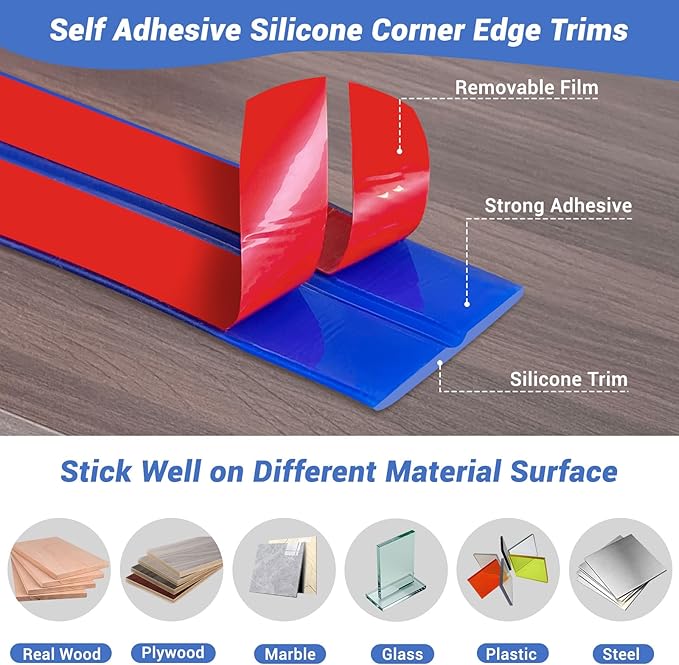 Wall Corner Protector, Peel and Stick Wall Corner Trim, Flexible Rubber Molding Wall Corner Guard, L Shaped Self Adhesive Edge Protector Moulding Trim for Wall Edge Ceiling, Blue, 3/4in,10Ft