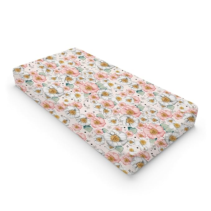 Boho Floral Diaper Changing Pad Covers for Baby Boys or Girls 32''x16'' Colorful Flowers Nature Wild Plants Unisex Fitted Change Table Sheets Mats Comfort Soft Breathable Cradle & Bassinet Bed Sheets