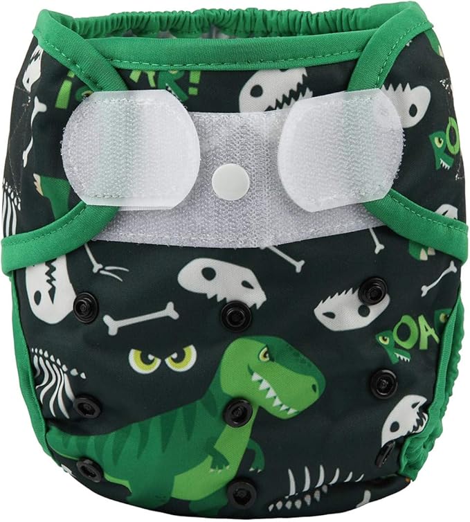 Baby Cloth Diaper Cover Nappy Hook and Loop Double Gusset for Boys (Green Dinosaurs) One Size